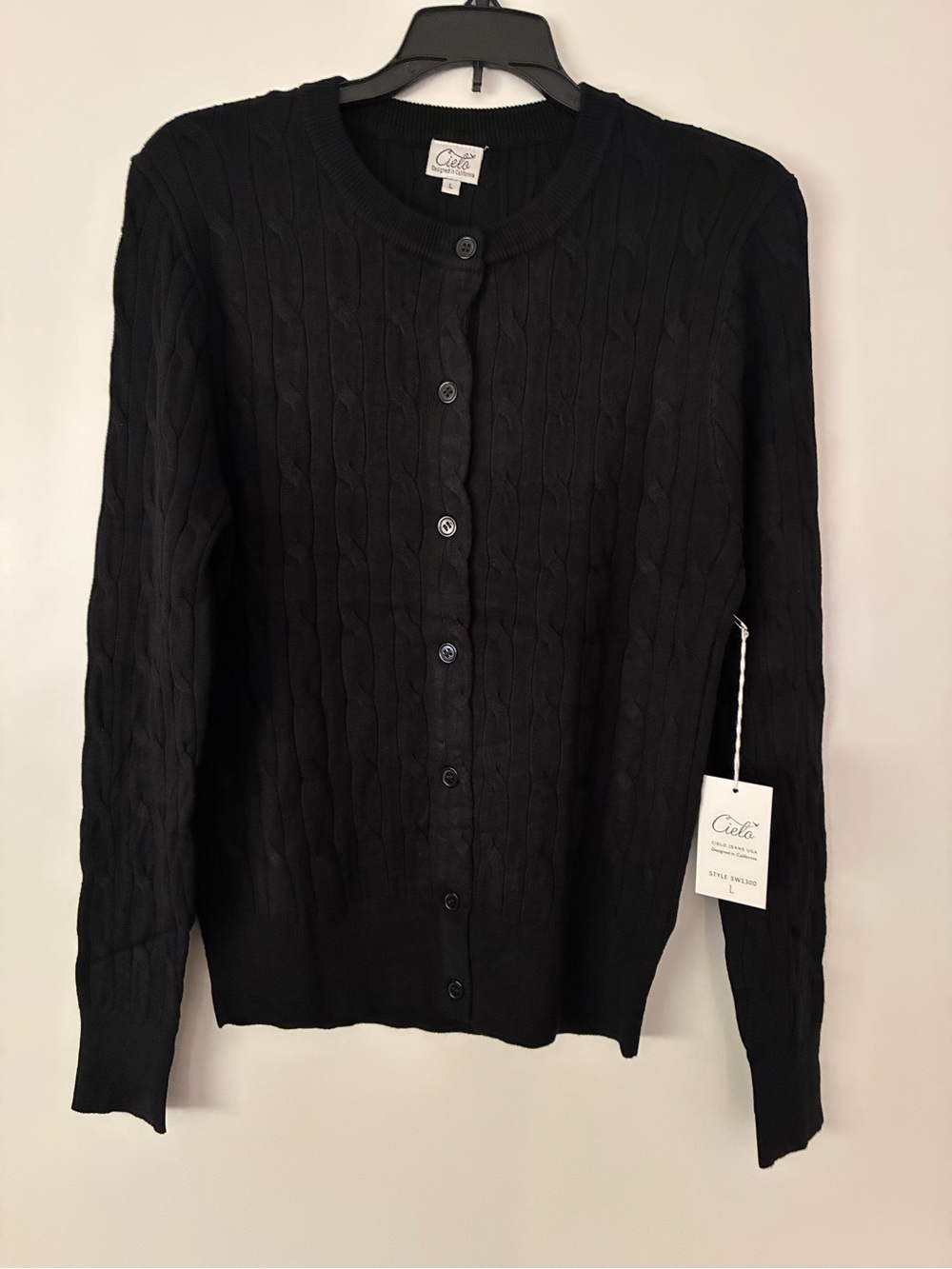 NWT Women’s Cielo Cable-knit Black Button Down Cardigan Sweater Size Large